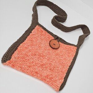 Crochet Orange and Brown Crossbody Bag Tote